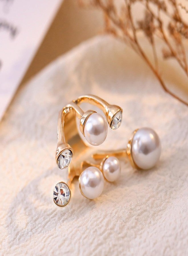 Aktully Vintage Pearl Ring for Women Cluster Rings Stacking Promise Pearl Rings Adjustable Open Pearls Finger Ring Trendy Personality Pearls Statement Jewelry for Women (A) - Image 5