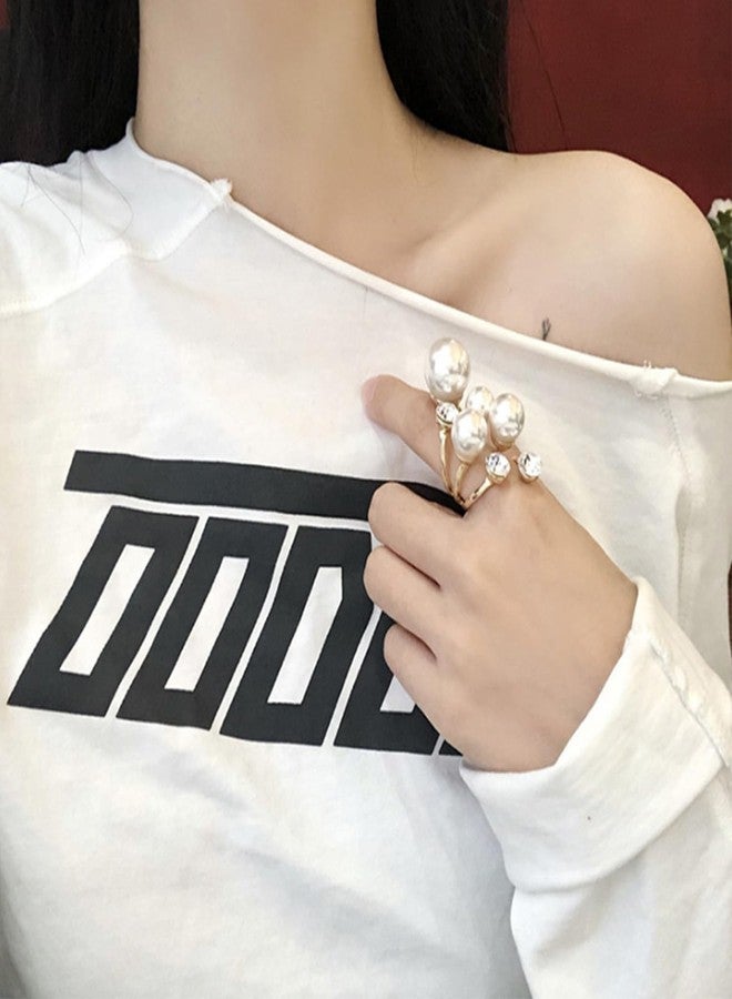 Aktully Vintage Pearl Ring for Women Cluster Rings Stacking Promise Pearl Rings Adjustable Open Pearls Finger Ring Trendy Personality Pearls Statement Jewelry for Women (A) - Image 2