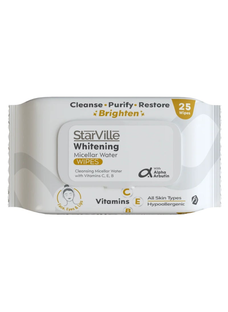 starville Whitening Micellar Water Wipes (25 Pack) | 3-in-1 Makeup Remover, Cleanser & Brightening Towelettes - Image 1