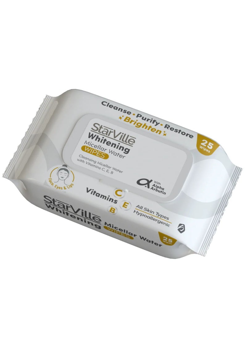 starville Whitening Micellar Water Wipes (25 Pack) | 3-in-1 Makeup Remover, Cleanser & Brightening Towelettes - Image 3