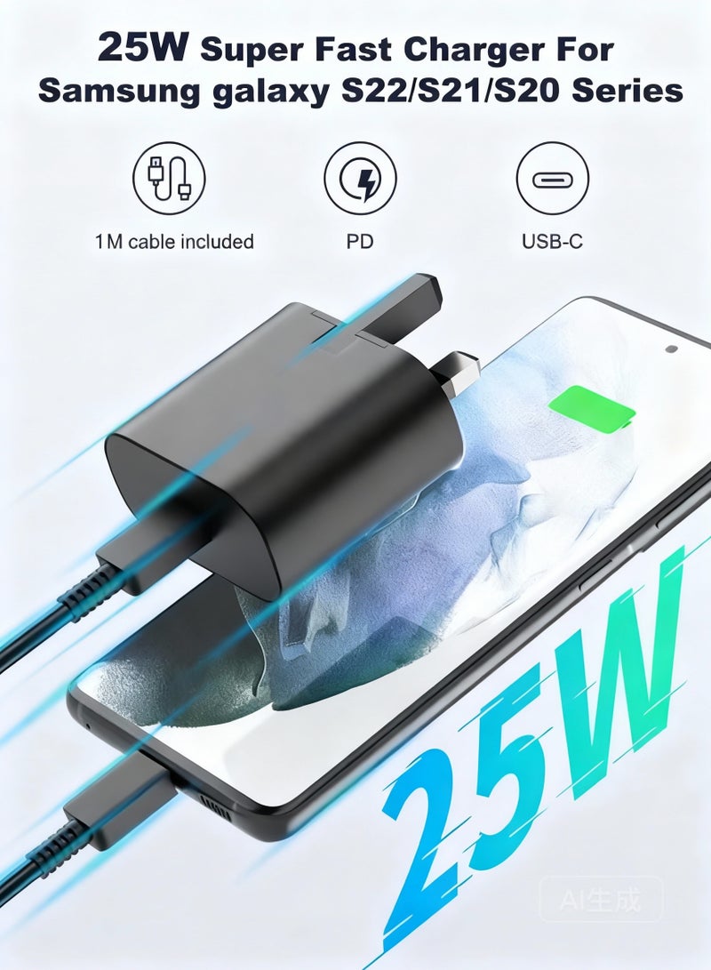 25W Fast Charger for Samsung,PD3.0 USB-C Charger for Samsung Galaxy S23 Ultra S23+ S23 S22 Ultra S21+ A53 5G A54 Z Fold/Flip 4 Tab S8 Ultra, Power Adapter Plug with 1M Type C Cable - Image 2