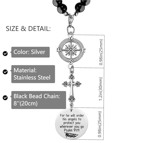 Ralukiia Cross Car Charm, for He Will Order His Angels to Protect You Wherever You Will Go, Rear View Mirror Car Charm, Psalm 91:11, Bible Verse, Religious Gifts for Women - Image 4
