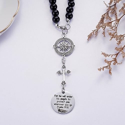 Ralukiia Cross Car Charm, for He Will Order His Angels to Protect You Wherever You Will Go, Rear View Mirror Car Charm, Psalm 91:11, Bible Verse, Religious Gifts for Women - Image 2