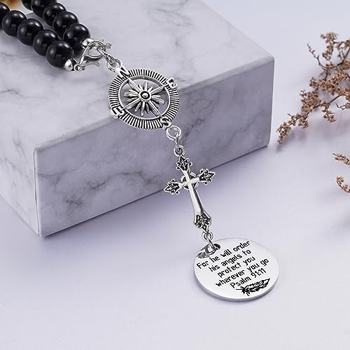 Ralukiia Cross Car Charm, for He Will Order His Angels to Protect You Wherever You Will Go, Rear View Mirror Car Charm, Psalm 91:11, Bible Verse, Religious Gifts for Women - Image 3