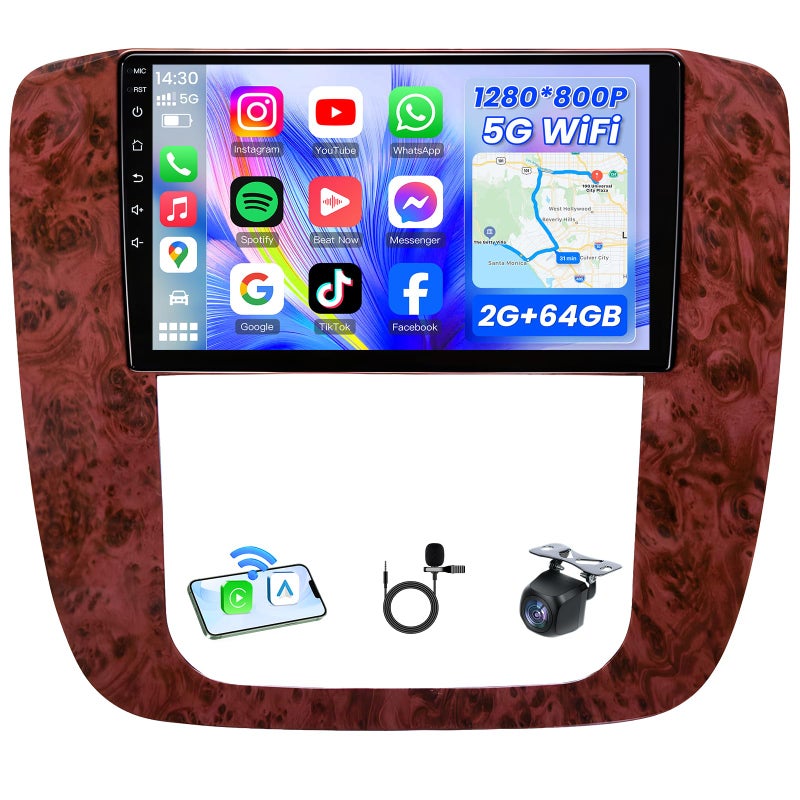 Jufodrca 4Core 64GB Android 13 Radio for 2007-2013 Chevy Suburban Tahoe Silverado: GMC Yukon 9" 1280 * 800 IPS Touch Screen Wireless CarPlay Android Auto 5GWiFi Bluetooth5.0 SWC 1080p Backup Camera FM GPS - Image 1