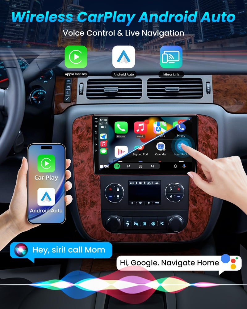 Jufodrca 4Core 64GB Android 13 Radio for 2007-2013 Chevy Suburban Tahoe Silverado: GMC Yukon 9" 1280 * 800 IPS Touch Screen Wireless CarPlay Android Auto 5GWiFi Bluetooth5.0 SWC 1080p Backup Camera FM GPS - Image 2