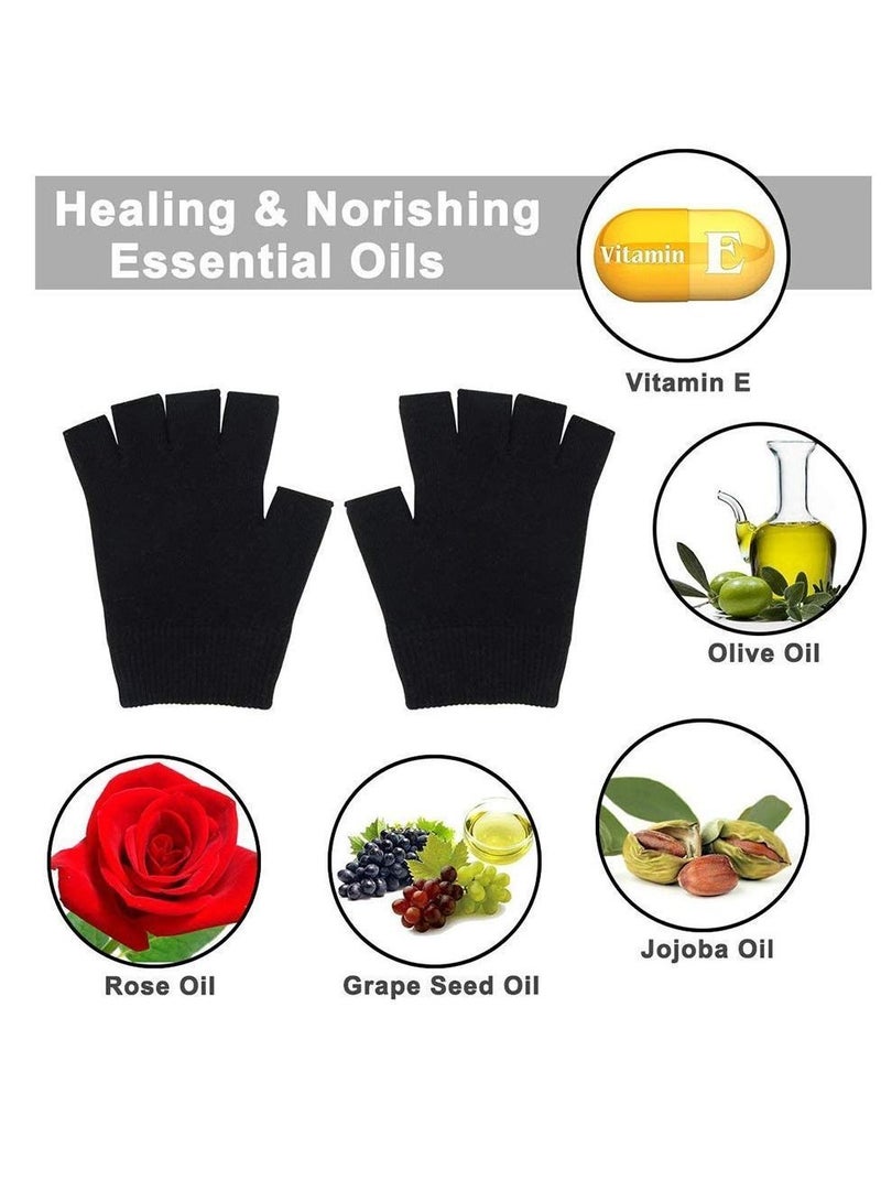 Y&D Moisturizing Spa Gloves Fingerless Black Gel Day Night Instantly Repair Eczema Dry Rough and Cracked Hands Thermoplastic Lining with Essential Oils Vitamins E - Image 2