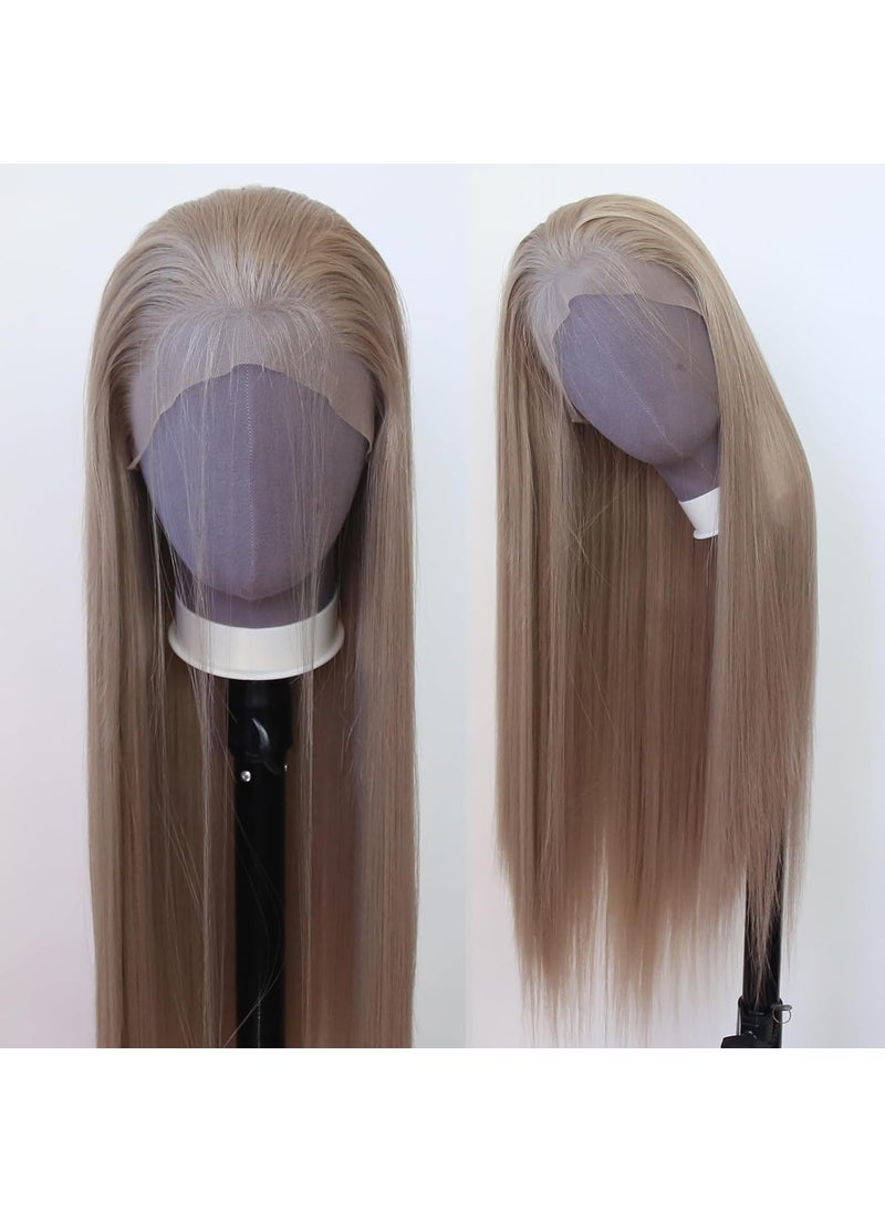 ZigZag Hair - zigzag hair Ash Blonde Wig Long Straight Honey Blonde Brown Synthetic Lace Front Wigs Pre Plucked with Natural Hairline for Fashion Women Heat Resistant Hair Glueless Synthetic Lace Wig Light Brown - Image 1