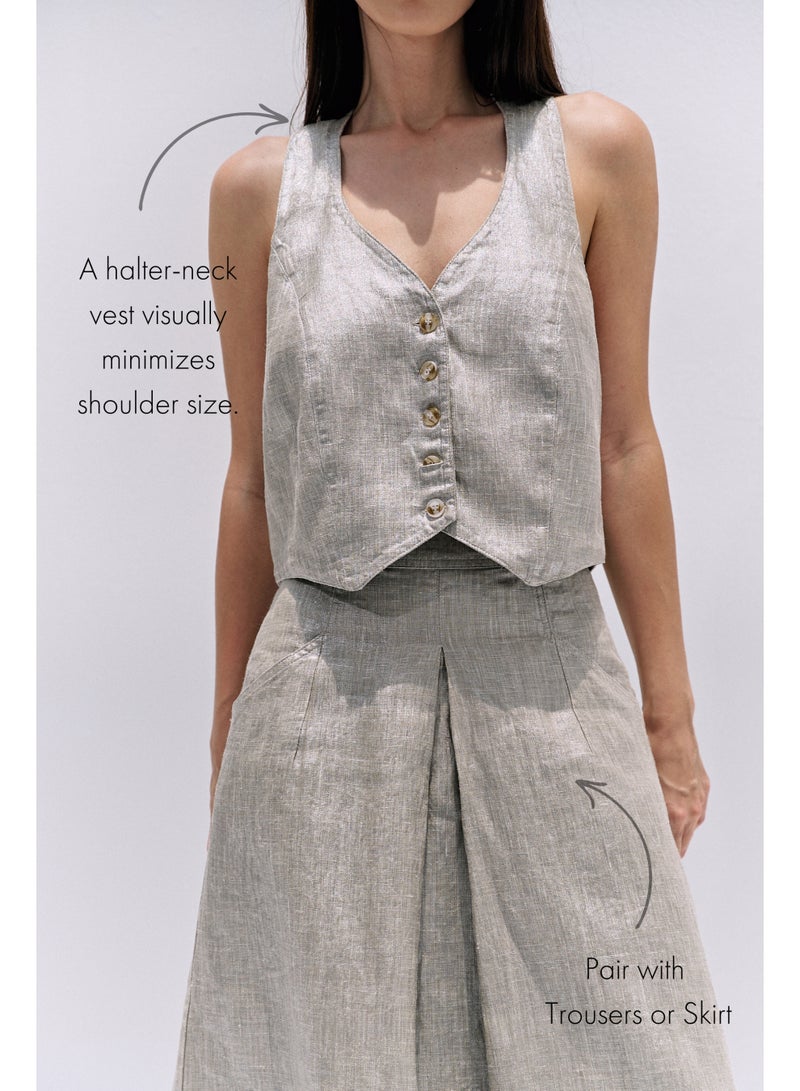 UMAY FASHION HALTERNECK VEST | GLOSSY BEIGE - Image 2