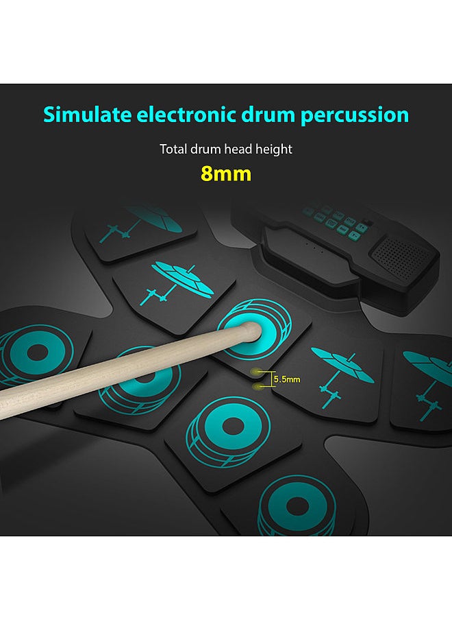 Generic Electronic Drum Set Hand Roll Drum Set 9 Pads Dual Speaker Rechargeable Holiday Birthday Gift Practice Pad Drum Kit with Drumsticks Foot Pedal Supports Connection MIDI Gaming  - Image 4