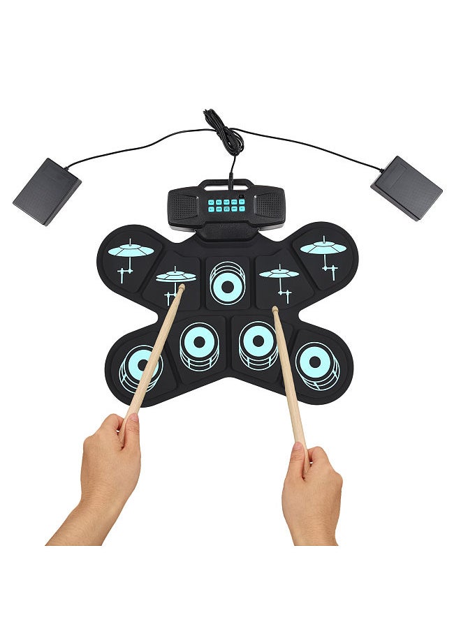 Generic Electronic Drum Set Hand Roll Drum Set 9 Pads Dual Speaker Rechargeable Holiday Birthday Gift Practice Pad Drum Kit with Drumsticks Foot Pedal Supports Connection MIDI Gaming  - Image 3