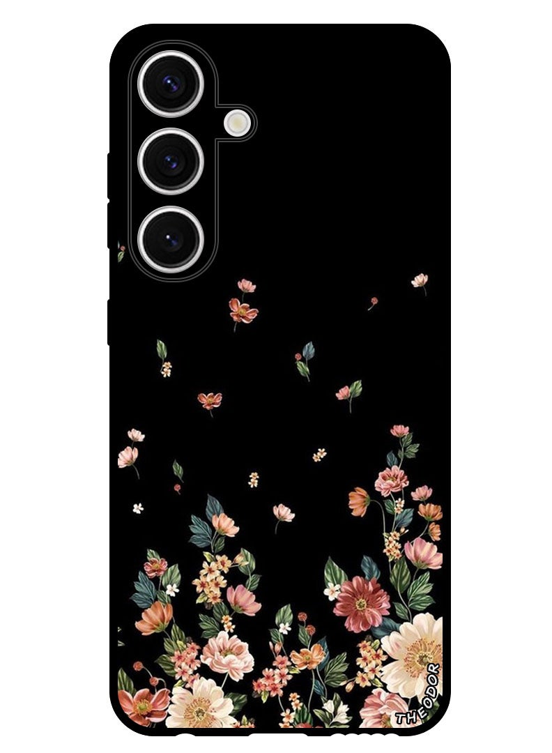 Theodor Protective Case Anti Scratch Shock Proof Bumper Cover For Samsung Galaxy S24 Plus Flowers in Black Background - Image 1