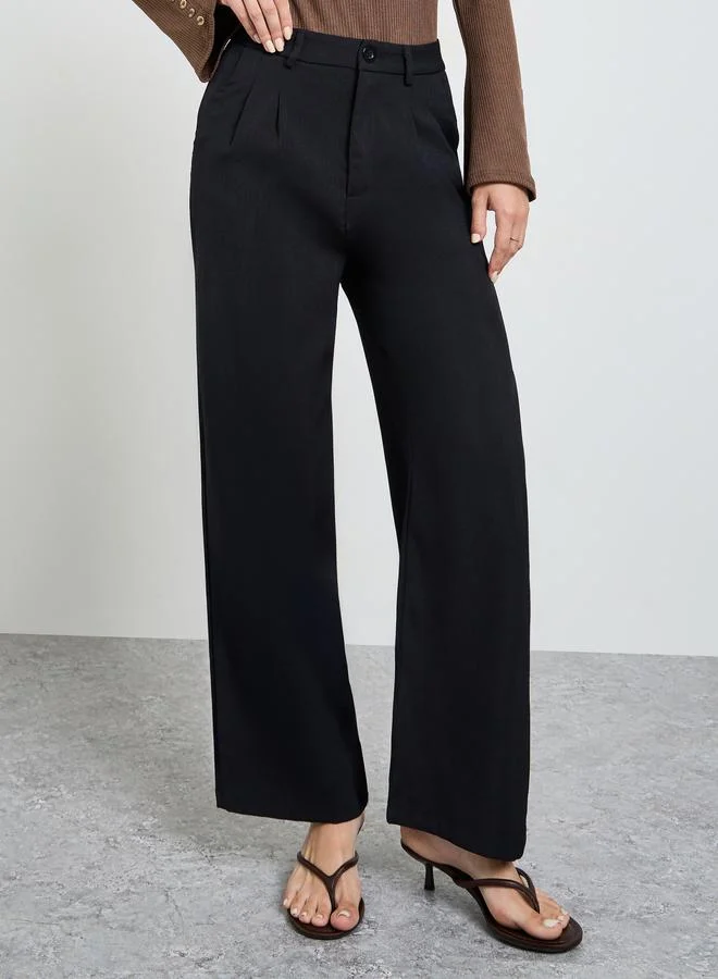 Take Two Black Solid Pleated Details Wide Leg Trousers