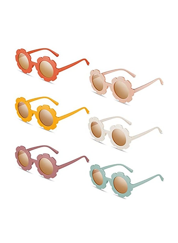 Round Flower Sunglasses Girls Flower Glasses   Outdoor Beach Eyewear for Kids Girl Boy Gifts Party Favor 6 Pieces - Image 1