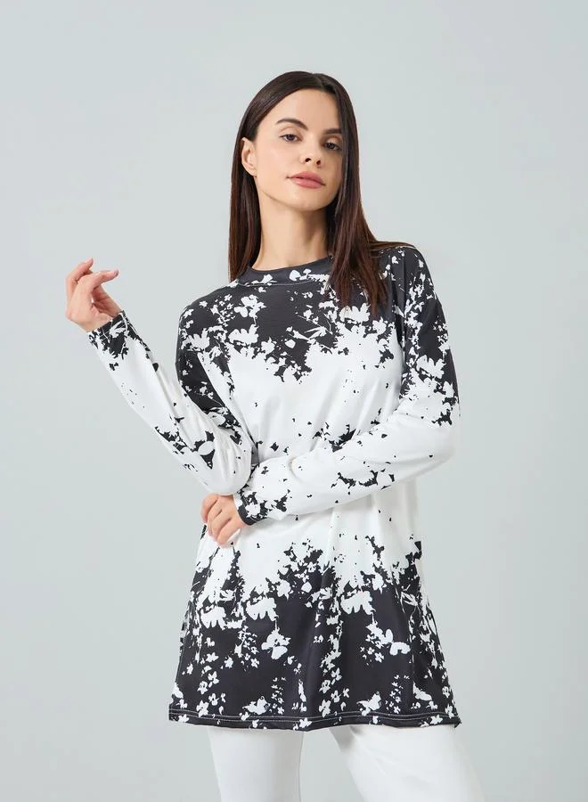 Take Two Women Printed Long Sleeve Split Hem Top and Pyjama Set