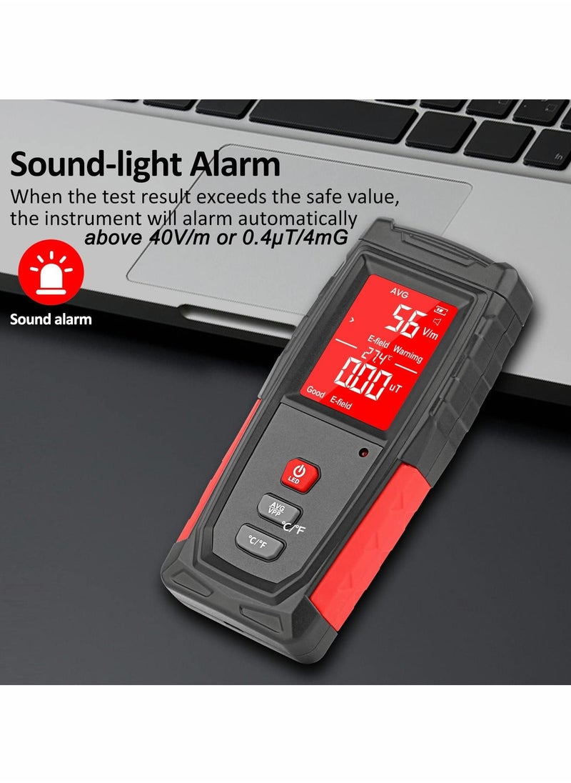 Excefore EMF Meter, Portable Digital Radiation Detector, Handheld EMF Detector for Home/Outdoor, Electric/Magnetic Field/Ghost Detector - LED Light & Sound Alarm Black (1-1999V/m, 0.01-99.99μT)  - Image 4