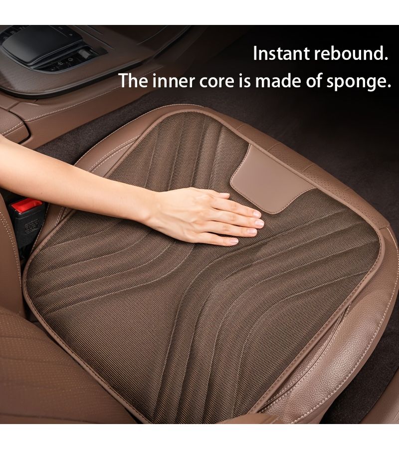 Car Breathable Seat Cushion 1pc Brown Non Slip Soft Sponge Honeycomb Mesh - Image 1
