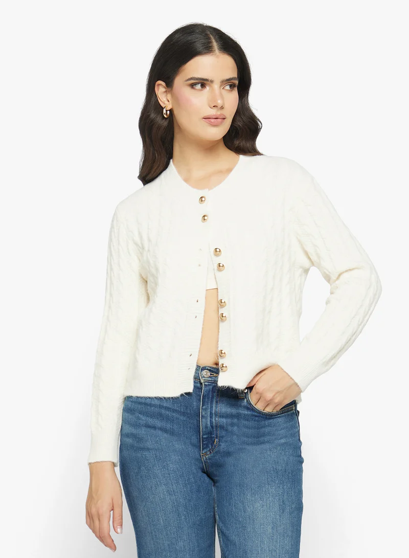 جينجر Chunky Cable Knit Cardigan