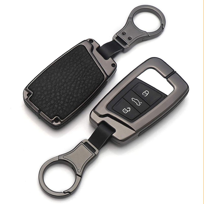 SANRILY 1Pcs Metal Key Fob Cover for Volkswagen for VW Tiguan 20162018 Magotan Passat B8 B7 Skoda Superb A7 Keyless Remote Keychain Holder Leather Key Protector Black