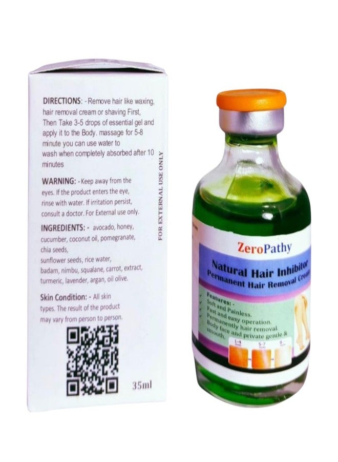 Zero Pathy Painless Permanent Hair Remove gel Painless Growth Remove and Gently Dark Spot Remover 90 DAYS permanently Facial Gel for Women and Men with Natural Herbs Growth Stop for Body, Private Parts, and Underarm Clear .35ml - Image 3