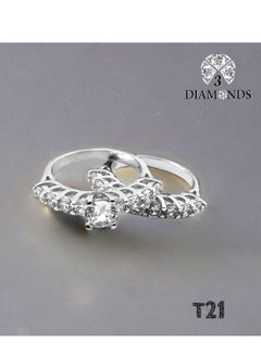 Twins Ring Platinum Plated For Women With Zircon Stone - Silver