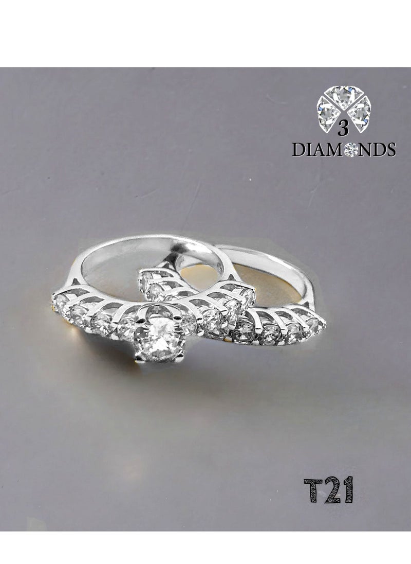 3Diamonds - Twins Ring Platinum Plated For Women With Zircon Stone - Silver - Image 1