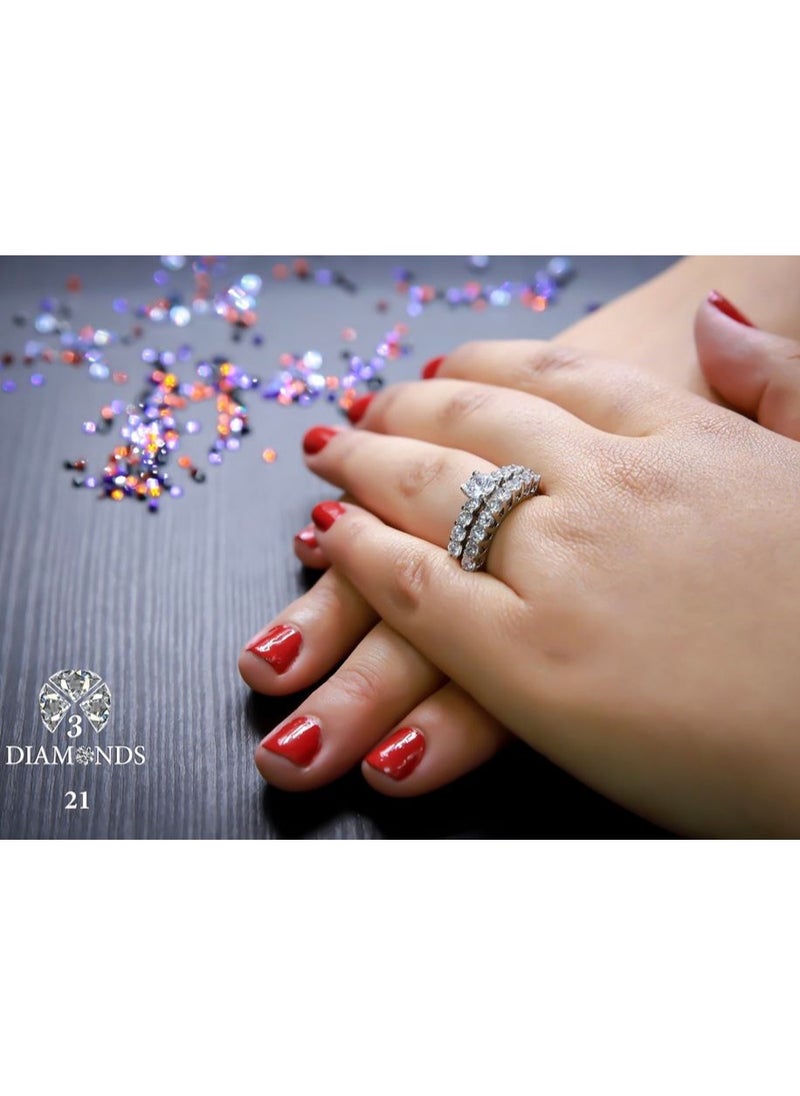 3Diamonds - Twins Ring Platinum Plated For Women With Zircon Stone - Silver - Image 1