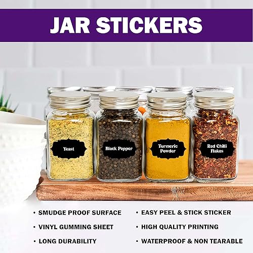 WONDER HUB Spice Jar Labels Waterproof Preprinted Sticker Self-Adhesive Black Background Vinyl Stickers Easy to Identify Spices - Pack of 150 Spice Labels - Image 2