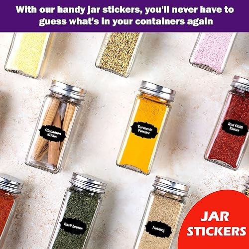 WONDER HUB Spice Jar Labels Waterproof Preprinted Sticker Self-Adhesive Black Background Vinyl Stickers Easy to Identify Spices - Pack of 150 Spice Labels - Image 4