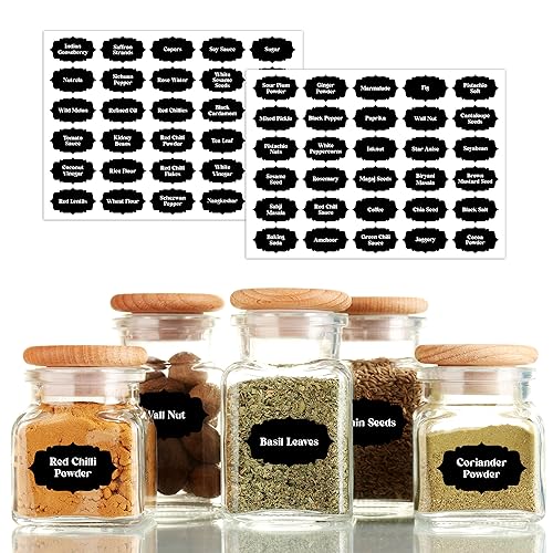 WONDER HUB Spice Jar Labels Waterproof Preprinted Sticker Self-Adhesive Black Background Vinyl Stickers Easy to Identify Spices - Pack of 150 Spice Labels - Image 1
