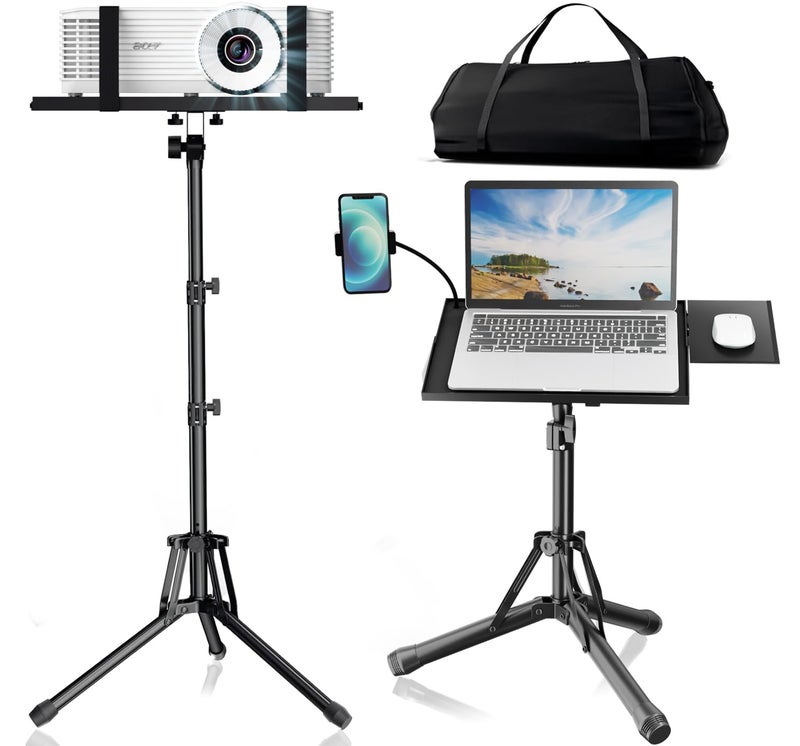 Projector Stand Tripod Adjustable Height 20 to 60 Inch Portable Laptop Tripod with Gooseneck Phone Holder  Mouse Tray Projector Stand Outdoor Laptop Floor Stand for PodiumStudio DJ Racks