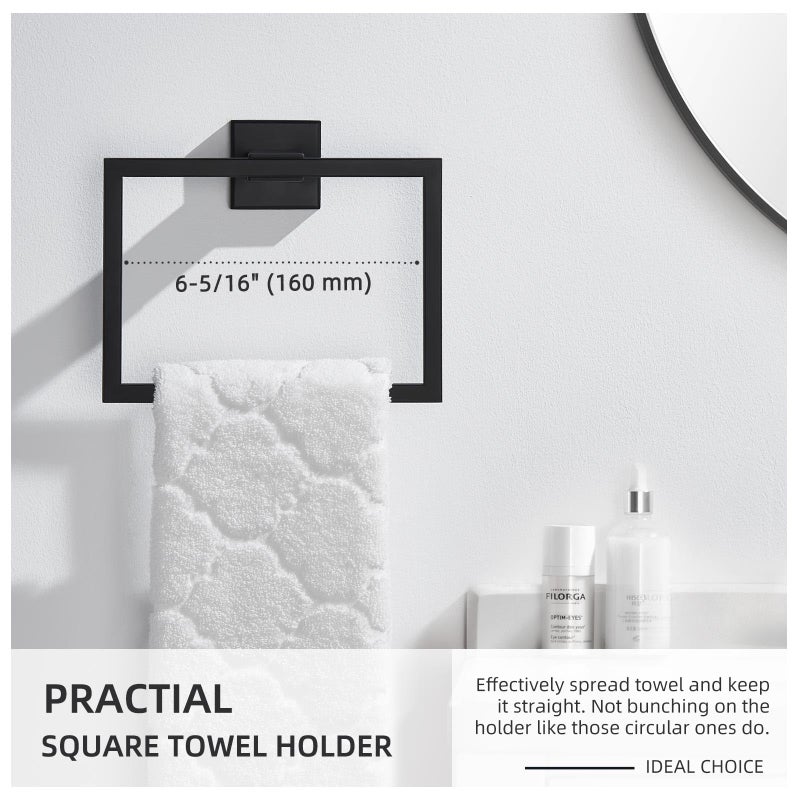 Angle Simple Towel Holder Matte Black, Stainless Steel Square Hand Towel Ring Rack Hanger for Bathroom Wall Mount, 7.09 Inches - Image 4