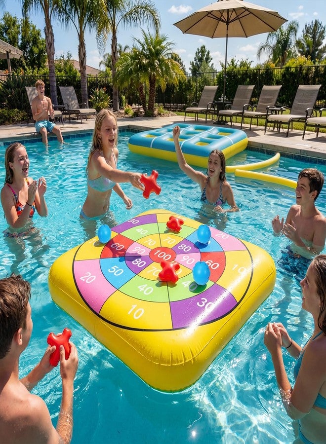 Conderyang 2-in-1 Pool Games Set Inflatable Giant Tic Tac Toe Bean Bag Toss Game 4.6 Ft Double-Sided Foldable Floating Water Toys Outdoor Play for Summer Swimming Pool Family Reunion Game Beach Party - Image 1