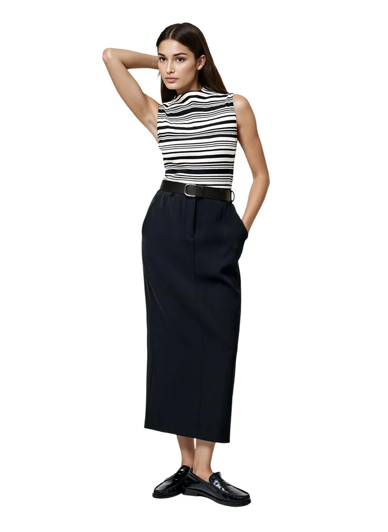 فرنش كونكشن Stripes Slim Cotton Blend Boat Neck T-Shirt