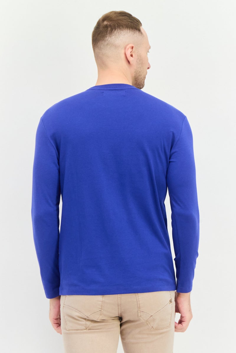 GAS تي شيرت رجالي بأكمام طويلة وياقة دائرية بشعار العلامة التجارية، أزرق - Image 3