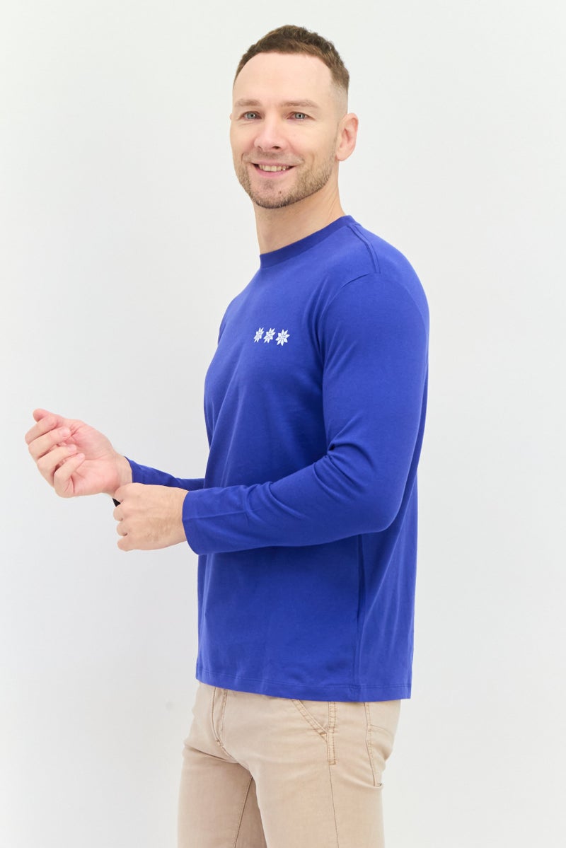 GAS تي شيرت رجالي بأكمام طويلة وياقة دائرية بشعار العلامة التجارية، أزرق - Image 2