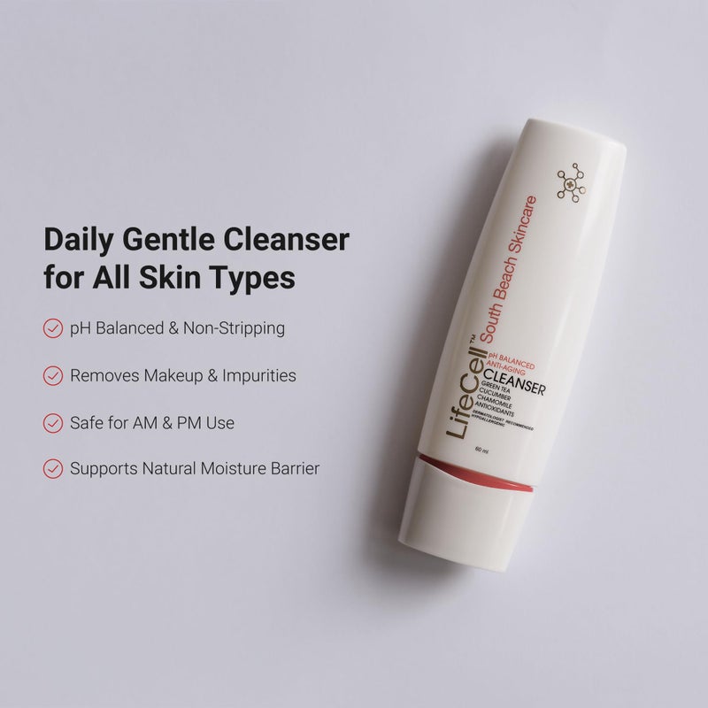 LifeCell Anti-Aging Facial Cleanser â€“ pH Balanced Daily Face Wash with Green Tea, Cucumber, and Resveratrol â€“ Hydrating & Gentle Makeup Remover for Sensitive Skin â€“ 60ml - Image 2
