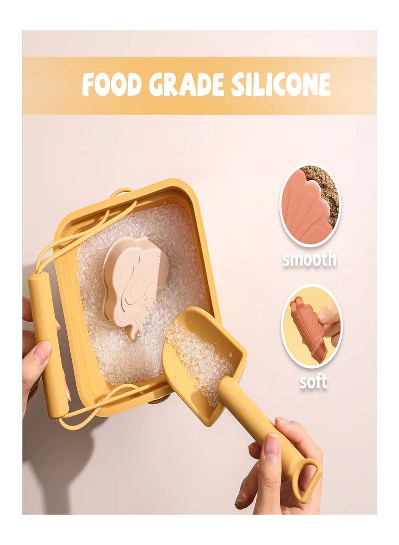 مجموعة ألعاب شاطئ سيليكون للأطفال، 6 قطع ملحقات صندوق الرمل مع دلو قابل للطي، مجرفة، وقوالب حيوانات - مثالية للعب في الهواء الطلق ووقت الاستحمام الممتع - Image 4