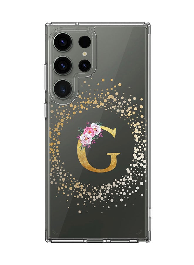 Stylizedd Classic Clear Case for Samsung Galaxy S25 Ultra , Hybrid Soft Transparent Cover Custom Monogram Initial Letter Floral Pattern Alphabet - G (Clear) - Image 1