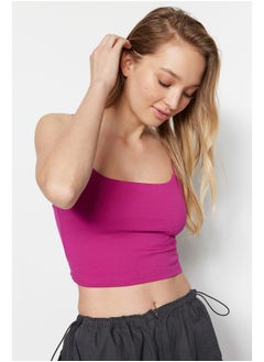 trendyol Black-Pink 2-Pack Cotton Spaghetti Straps Crop, Stretchy Knit Undershirt TWOSS21AL0196  - Image 4