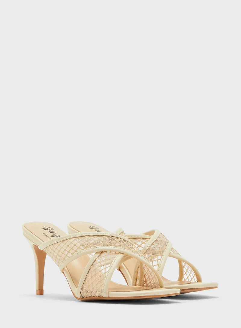 Ginger Mesh Cross Over Square Toe Mule Sandal