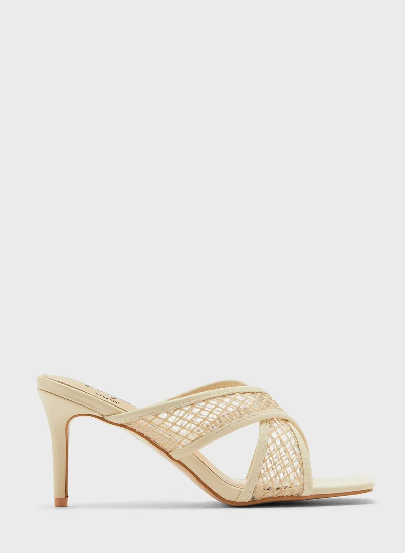 Ginger Mesh Cross Over Square Toe Mule Sandal