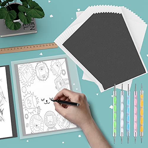 Ueerdand 100 Sheets White Tracing Paper 100 Sheets Carbon Transfer Paper and 5 Pieces Ball Embossing Styluses for Wood Burning Craft, Paper, Canvas and Other Art Craft Surfaces - Image 2