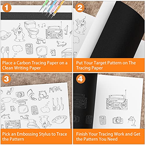 Ueerdand 100 Sheets White Tracing Paper 100 Sheets Carbon Transfer Paper and 5 Pieces Ball Embossing Styluses for Wood Burning Craft, Paper, Canvas and Other Art Craft Surfaces - Image 3