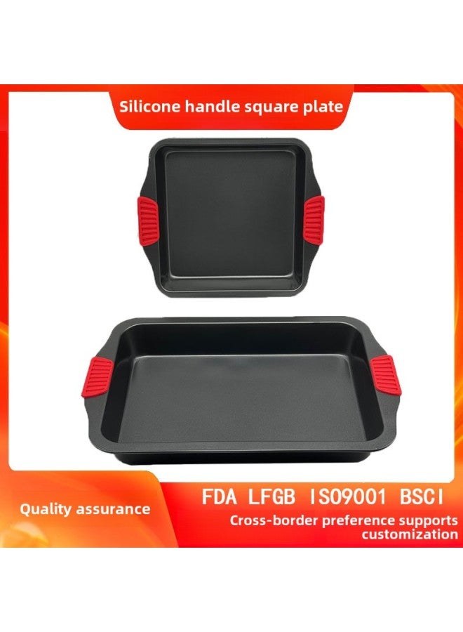Baking Baking Tray Silicone Handle Barbecue Tray Biscuit Non-stick Baking Mold Rectangular Binaural Baking Tray-Specifications:Silicone Square Disc - Image 2