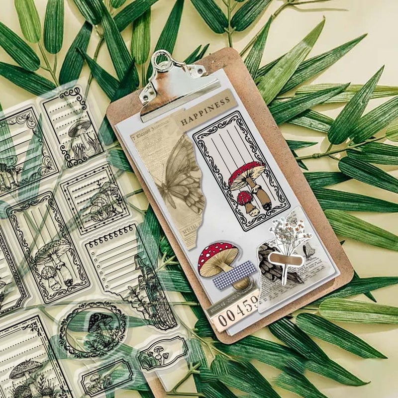 CHGCRAFT Mushroom Labels Clear Stamps Floral Borders Transparent Stamp Silicone Clear Stamp Seals for DIY Scrapbooking Journaling Photo Album Decorative Card Making - Image 5