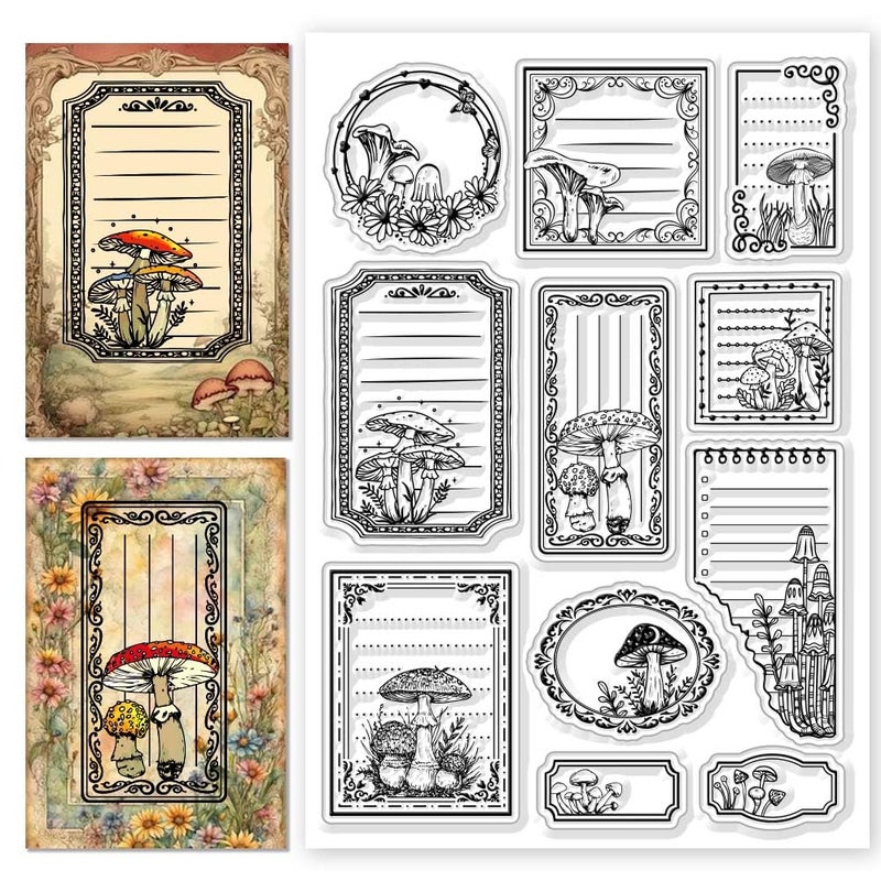 CHGCRAFT Mushroom Labels Clear Stamps Floral Borders Transparent Stamp Silicone Clear Stamp Seals for DIY Scrapbooking Journaling Photo Album Decorative Card Making - Image 1