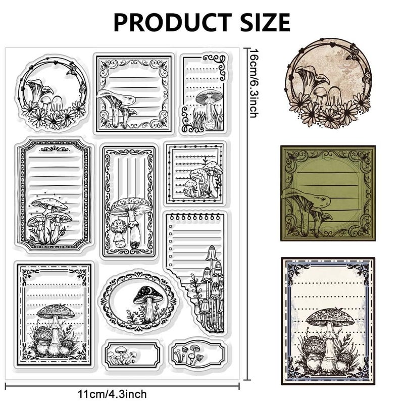 CHGCRAFT Mushroom Labels Clear Stamps Floral Borders Transparent Stamp Silicone Clear Stamp Seals for DIY Scrapbooking Journaling Photo Album Decorative Card Making - Image 2