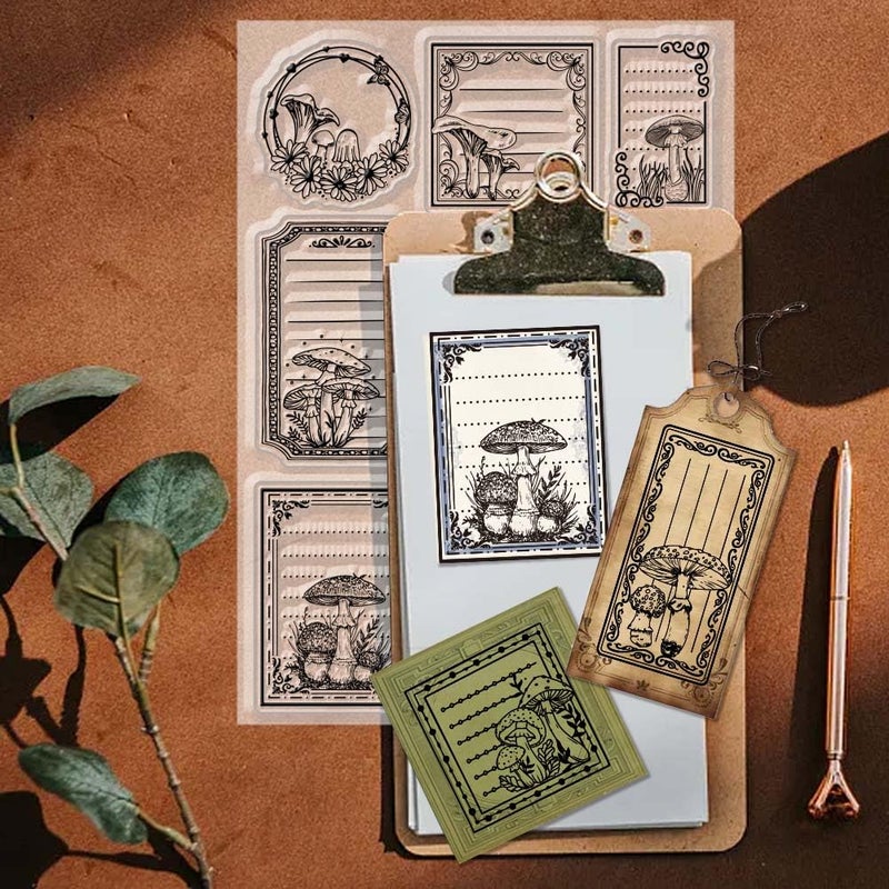 CHGCRAFT Mushroom Labels Clear Stamps Floral Borders Transparent Stamp Silicone Clear Stamp Seals for DIY Scrapbooking Journaling Photo Album Decorative Card Making - Image 3