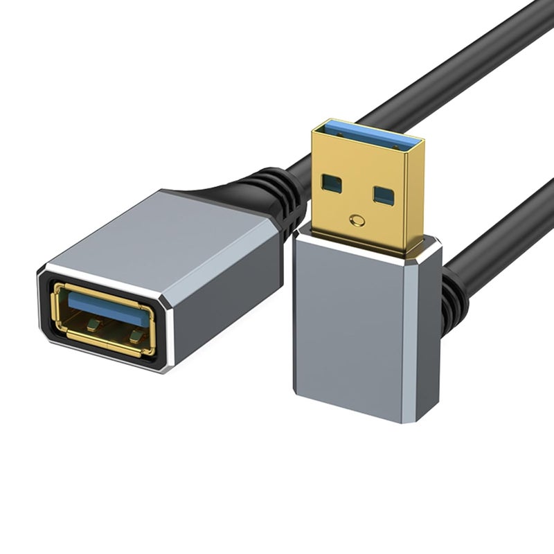 كابل تمديد USB 3.0 بموصلات زاوية قائمة، نقل بيانات بسرعة 5 جيجابت في الثانية للكاميرات والطابعات ولوحات المفاتيح ومشغلات الفلاش، سرعة نقل متوافقة مع الإصدارات السابقة للتحكم. - Image 1